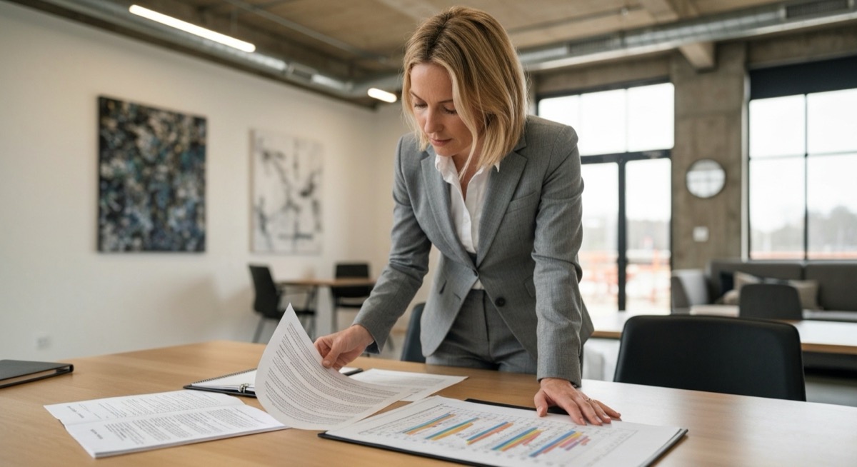 Real estate investor analyzing 1031 exchange calculations on Excel spreadsheet with property documents