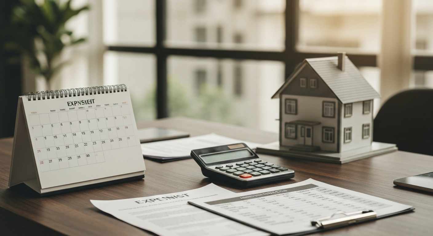 House flip investment analysis showing monthly holding cost breakdown with calendar and financial calculator