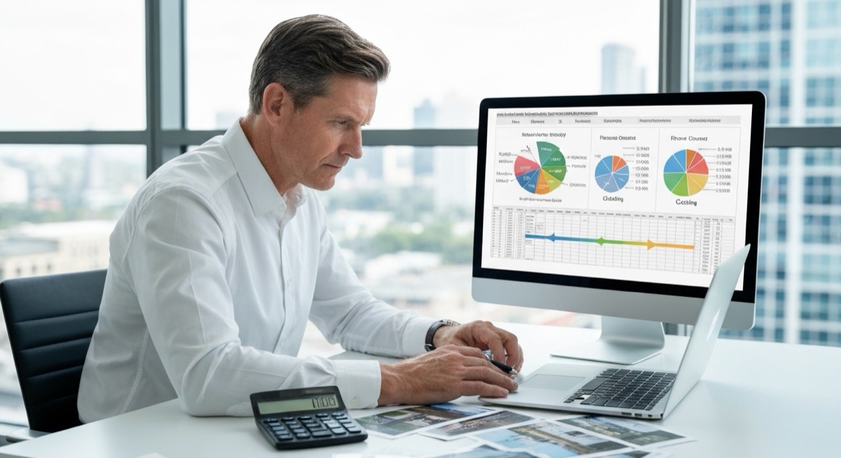 Real estate investor using Excel deal pipeline tracker spreadsheet to manage property investment opportunities
